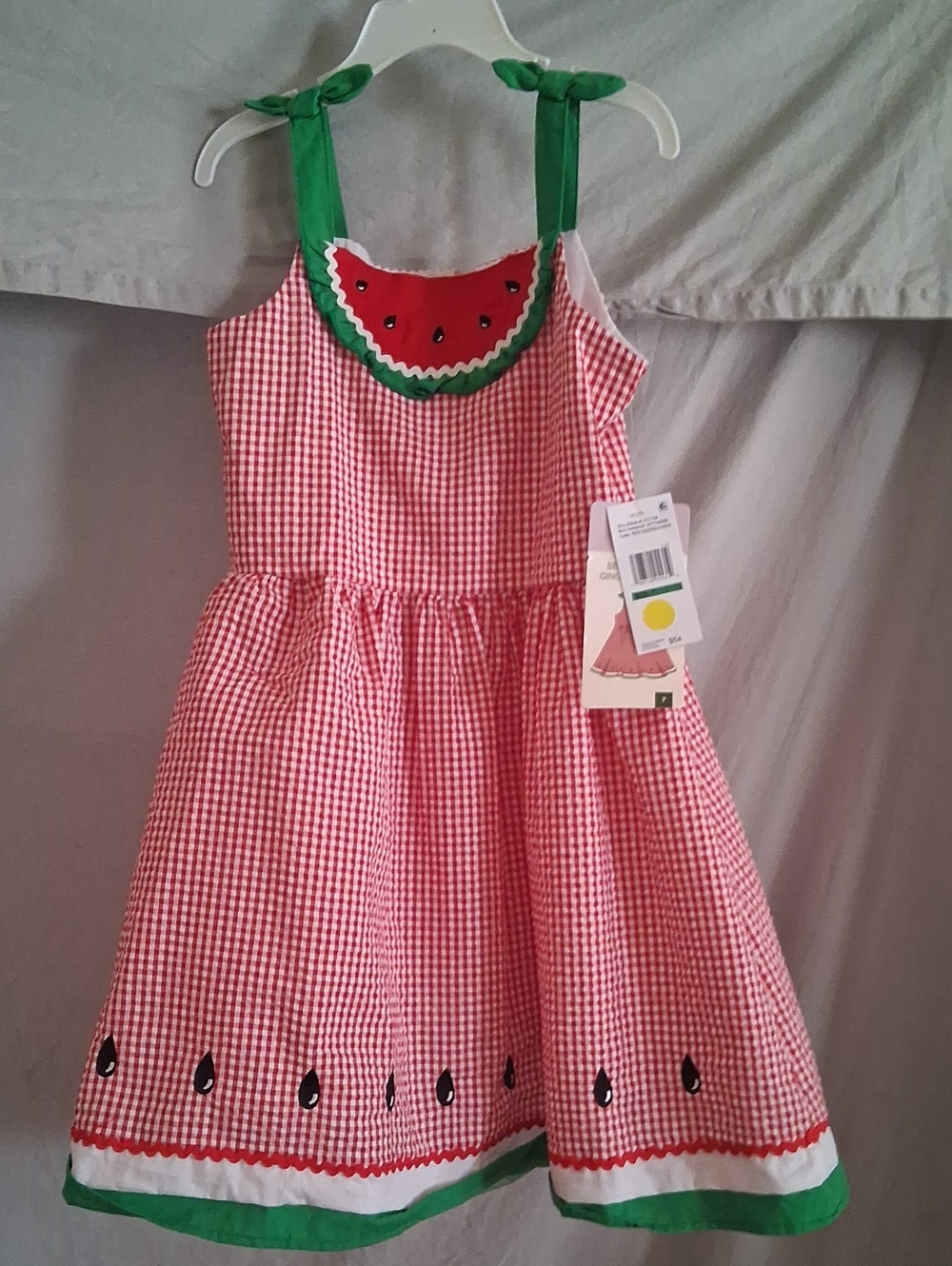 Blueberry Boulevard Girls NWT Red Seersucker Gingham Watermelon Dress Size 7